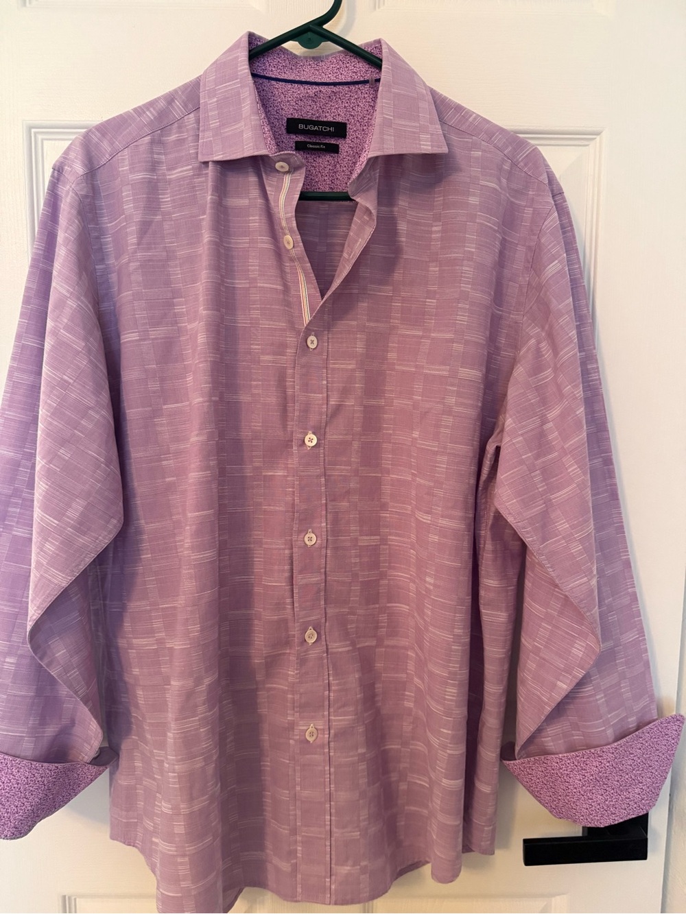 Bugatchi Men's Lavender Flip Cuff Button-Down Cotton Shirt - L - Picture 3 of 7